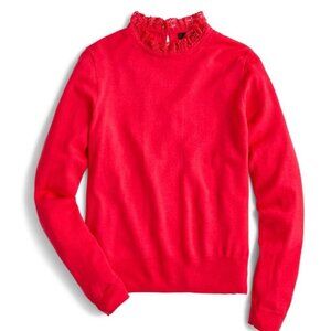 J. Crew Tippi Washable Wool Sweater With Lace Collar Detail in Red Size M EUC